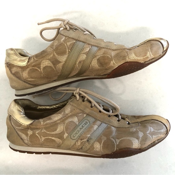 Coach Katelyn Gold Sneakers Women’s 9, Style A1166, Signature C Logo Metallic - Picture 8 of 15